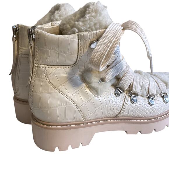 Dolce Vita Pace Cream Croc Faux Shearling Trim Lug Sole Hiker Ankle Boots Sz 6.5 - Picture 6 of 14